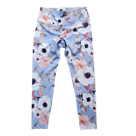 APANA PASTEL FLORAL LEGGINGS SIZE MEDIUM WORKOUT GYM YOGA LONG